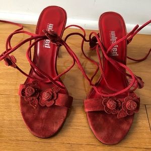 Unlisted-red leather flower sandals size 6